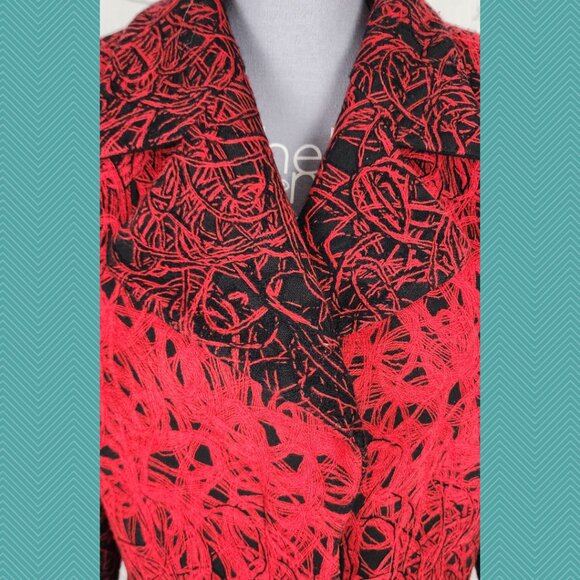 Tribal Red Black Artsy Button Up Long Peacoat Whimsigoth Vampire - Picture 2 of 5